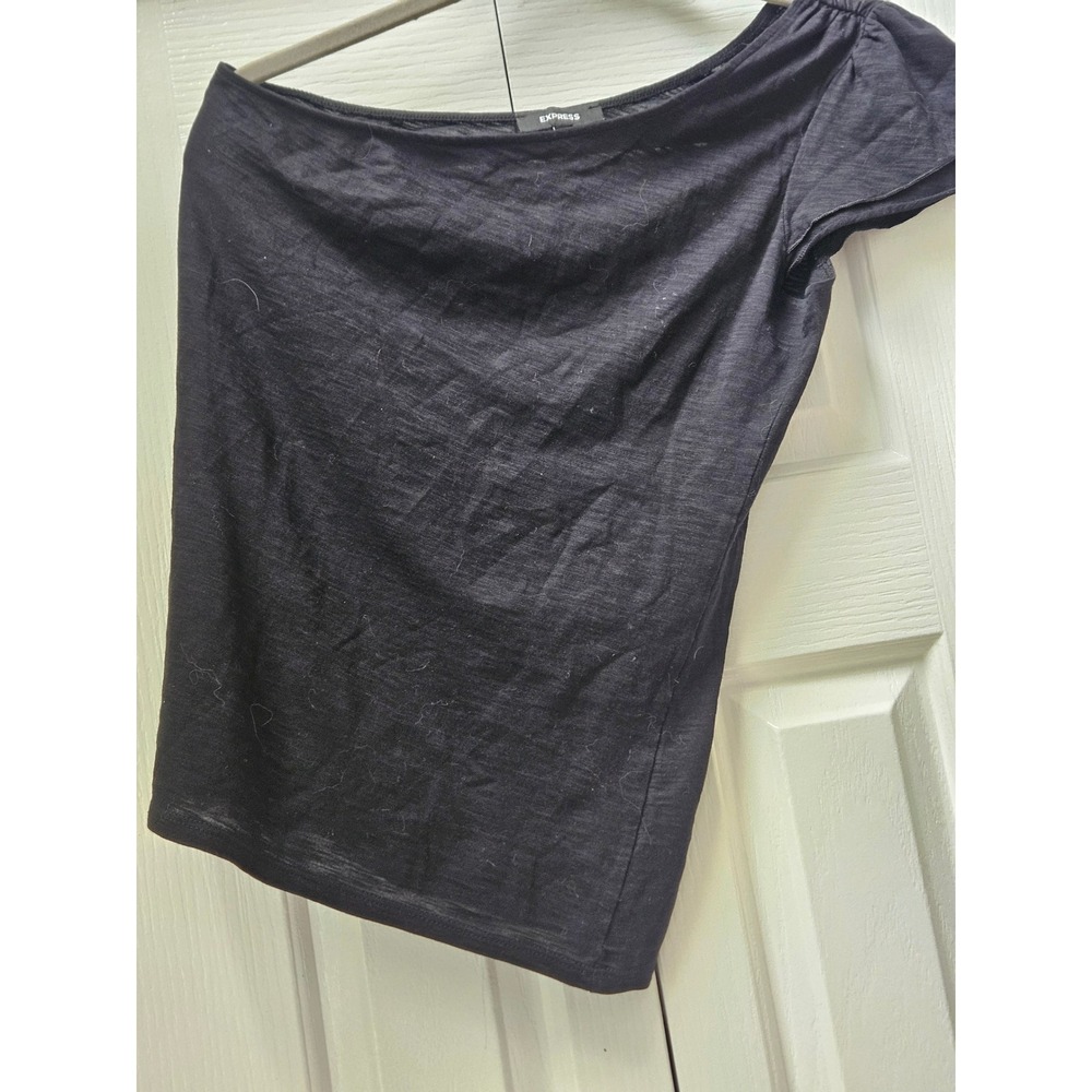 Express Womens XS Black One Shoulder Short Sleeve Asymmetrical Knit Top